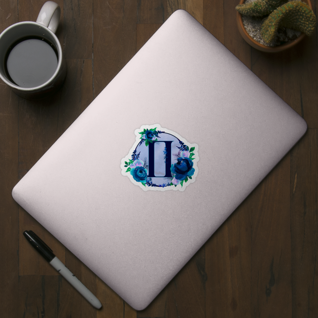 Gemini Zodiac Horoscope Blue Floral Monogram by bumblefuzzies